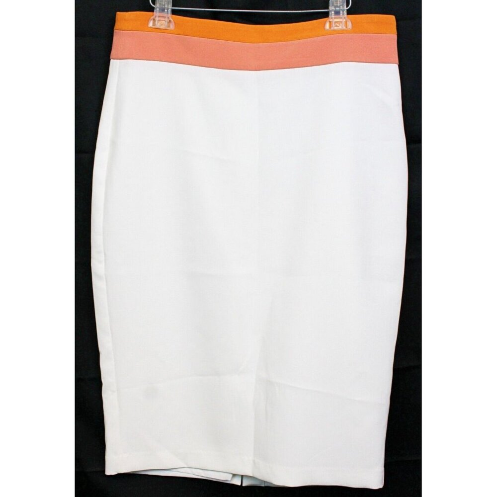 Eva Mendes Pencil Skirt sz 14 Knee Length White Sunrise Beach Party Spring Lined